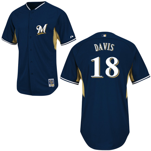 Khris Davis #18 MLB Jersey-Milwaukee Brewers Men's Authentic 2014 Navy Cool Base BP Baseball Jersey